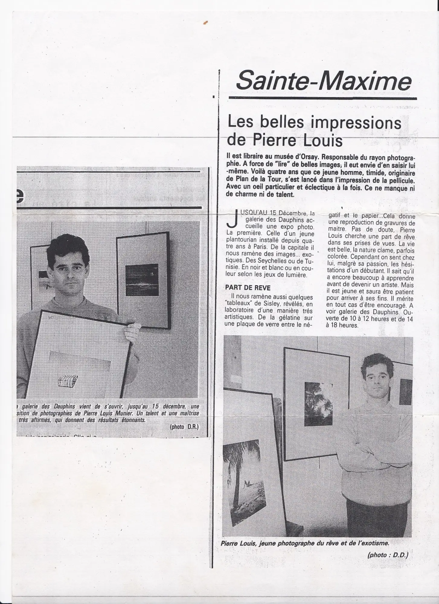 Article de journal parlant de mes photographies.